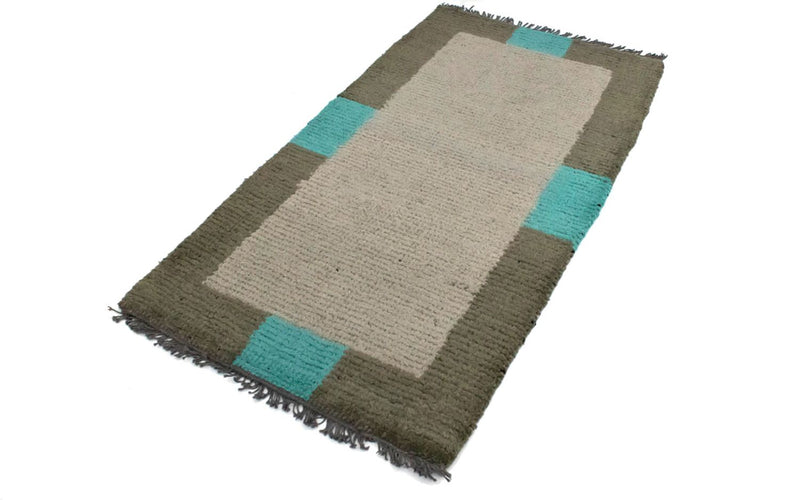 Nepal Teppich 70x140cm - Wollteppich - grau
