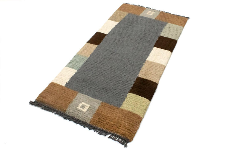 Nepal Teppich 70x140cm - Wollteppich - grau