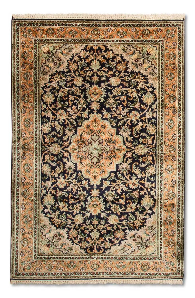 Kaschmir Seide Teppich 95x156cm - Orientteppich - dunkelblau
