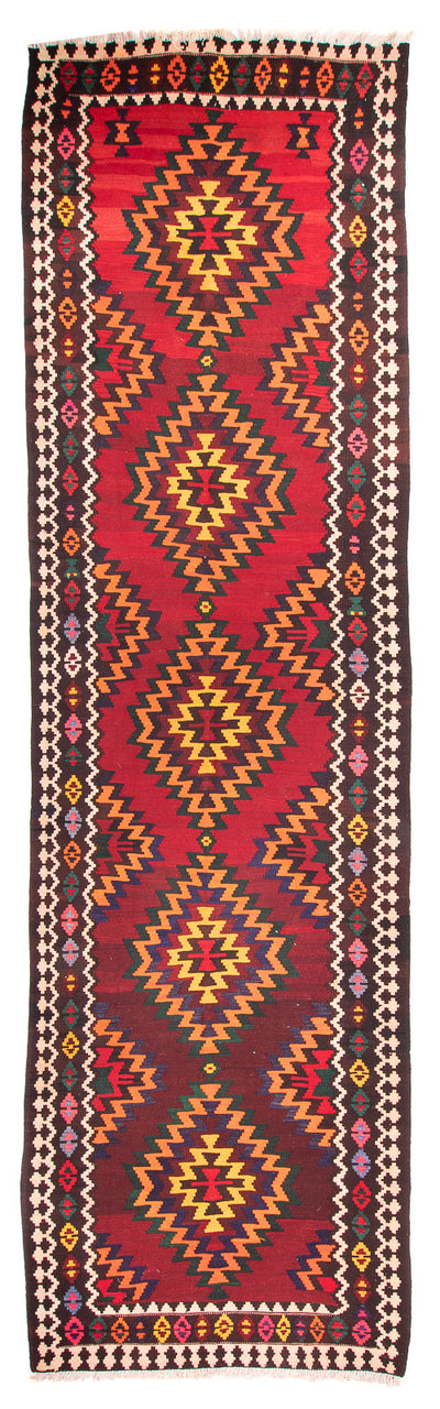 Kelim Teppich Old 124x440cm - dunkelrot