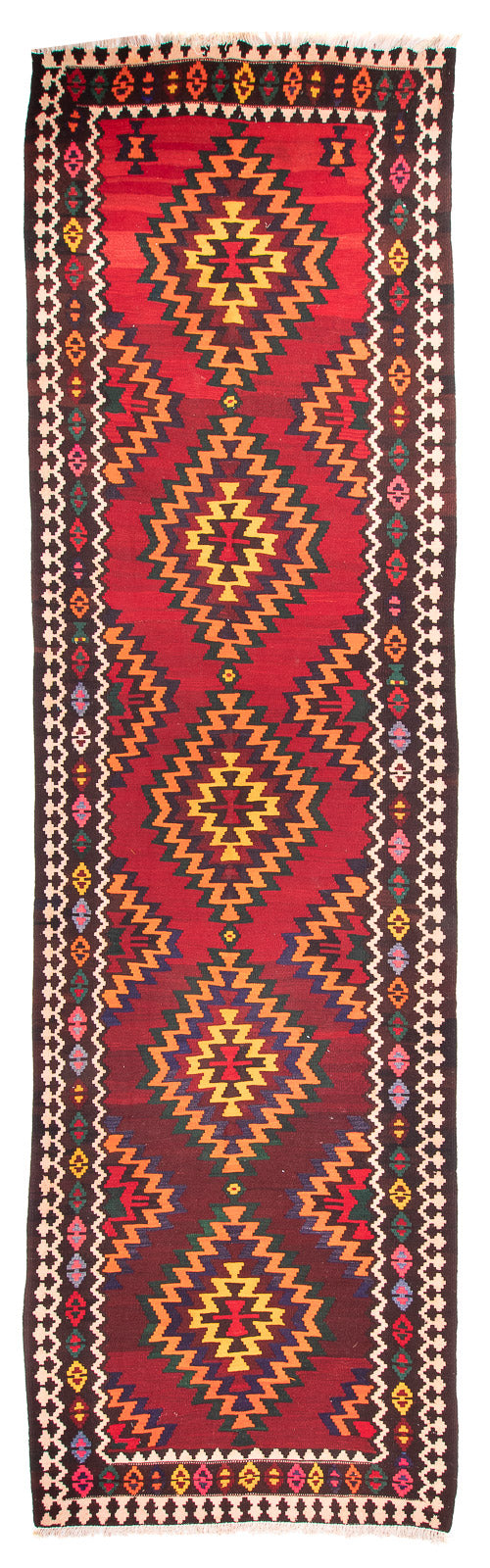 Kelim Teppich Old 124x440cm - dunkelrot