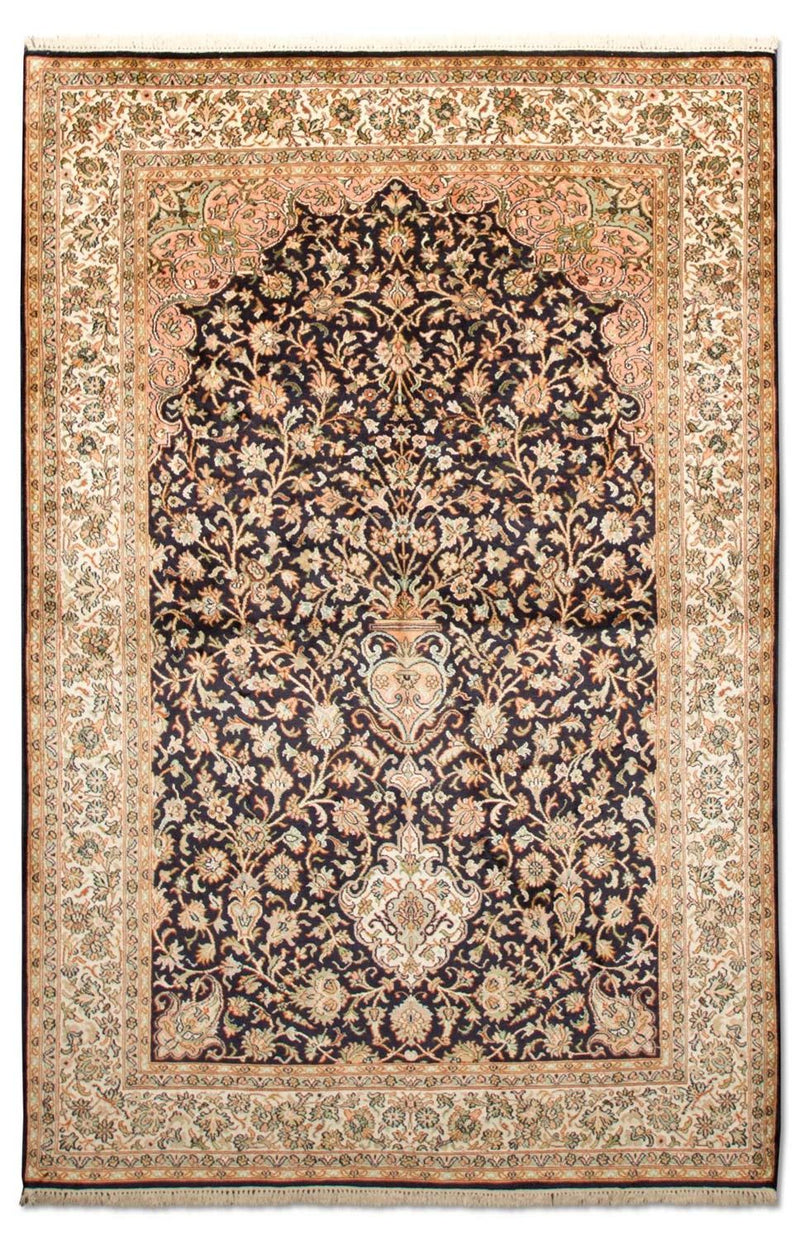 Kaschmir Seide Teppich 127x190cm - Orientteppich - dunkelblau