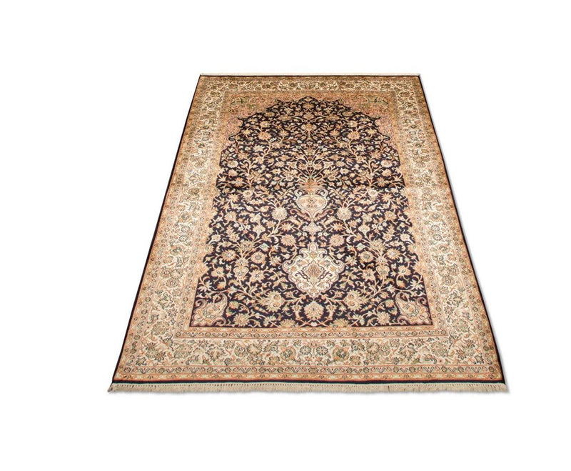 Kaschmir Seide Teppich 127x190cm - Orientteppich - dunkelblau