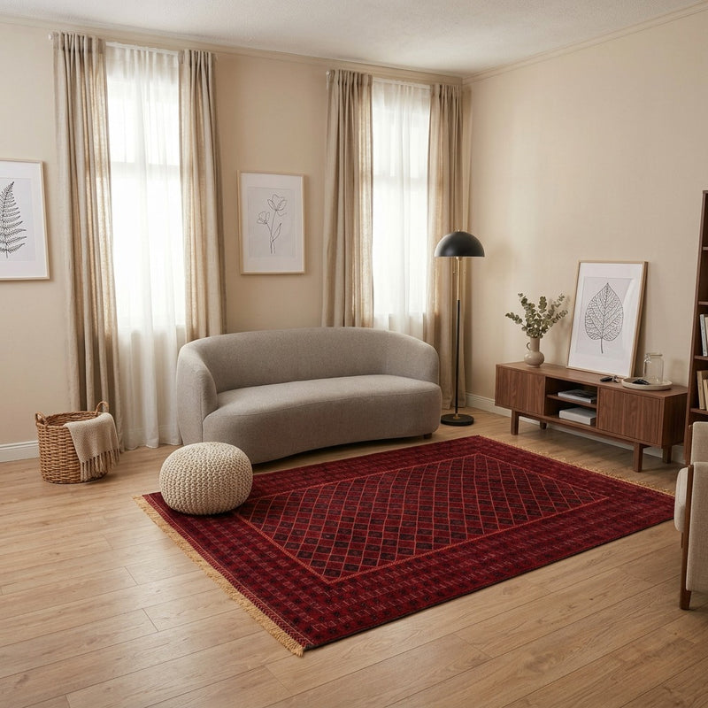 Kelim Afghan Teppich 205x289cm - dunkelrot