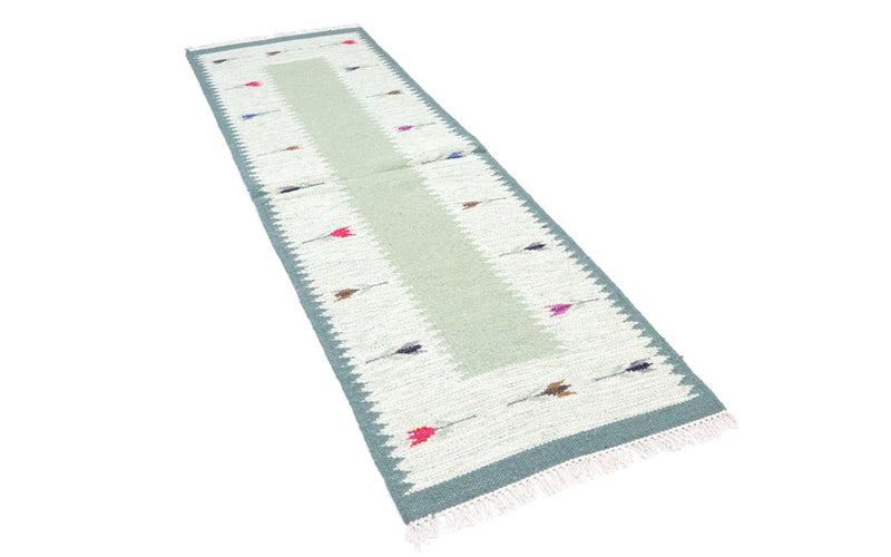 Kelim Modern Teppich 80x250cm - hellgrün