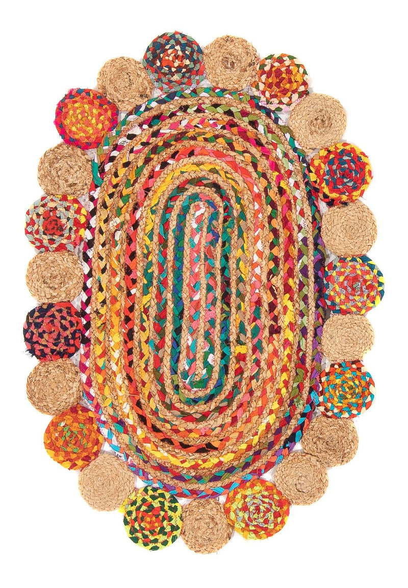 Juteteppich oval  - 61 x 91 cm - mehrfarbig