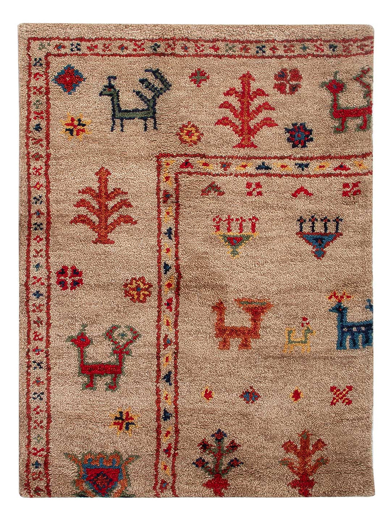 Gabbeh Teppich Indus 60x90cm - Wollteppich - hellbeige