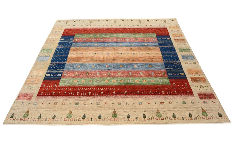 Indo Loribaft Teppich 203x203cm - Wollteppich - mehrfarbig
