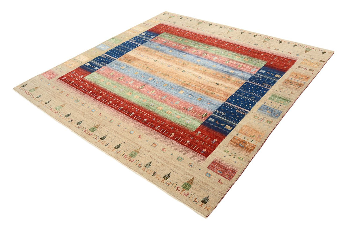 Indo Loribaft Teppich 203x203cm - Wollteppich - mehrfarbig