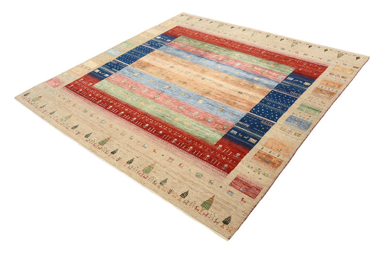 Indo Loribaft Teppich 203x203cm - Wollteppich - mehrfarbig