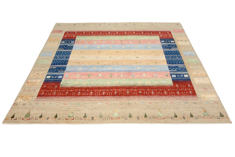 Indo Loribaft Teppich 203x203cm - Wollteppich - mehrfarbig