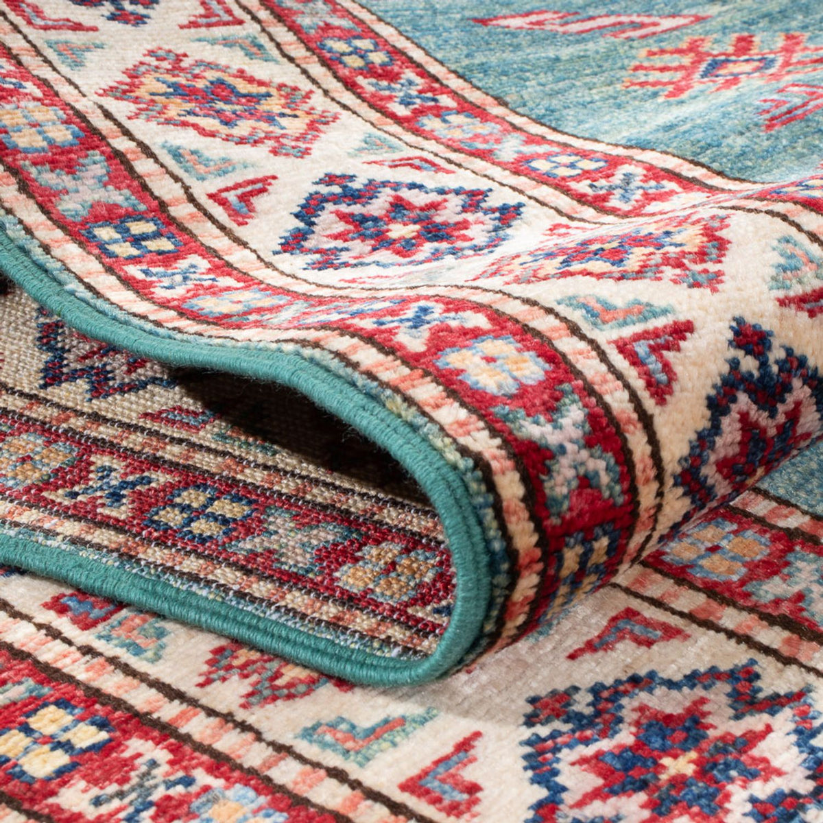 Kazak Teppich 80x303cm - Orientteppich - türkis