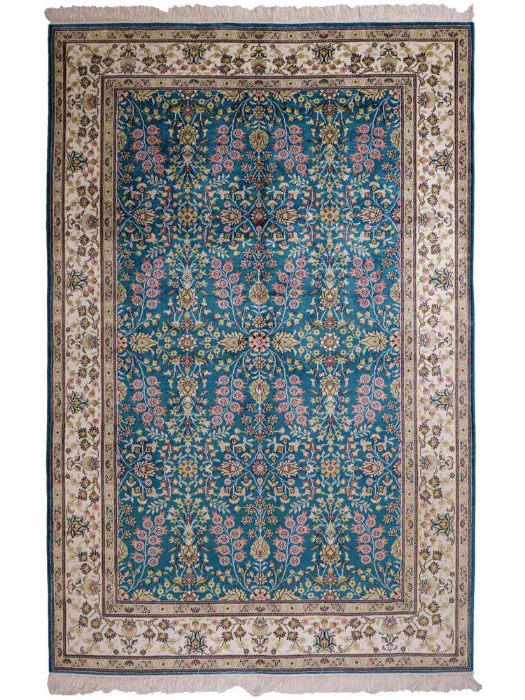 China Seide Teppich 155x242cm - Orientteppich - petrolblau