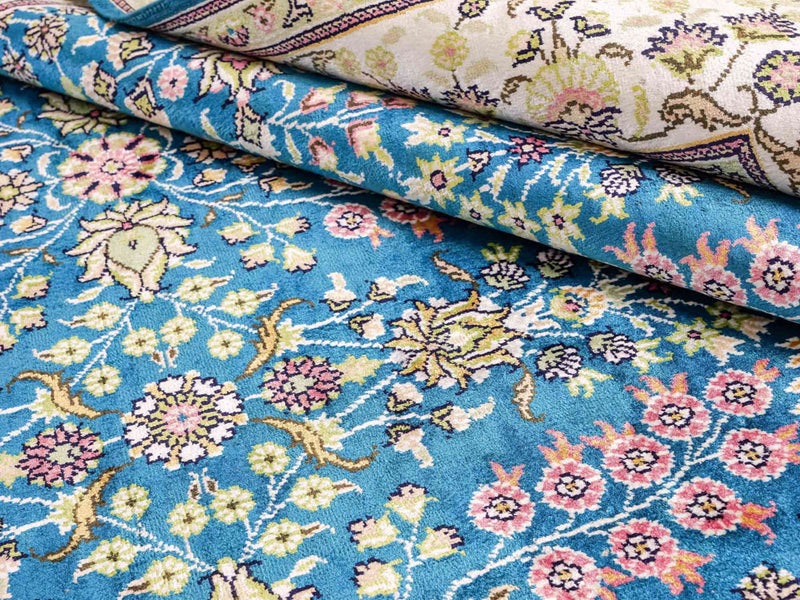 China Seide Teppich 155x242cm - Orientteppich - petrolblau