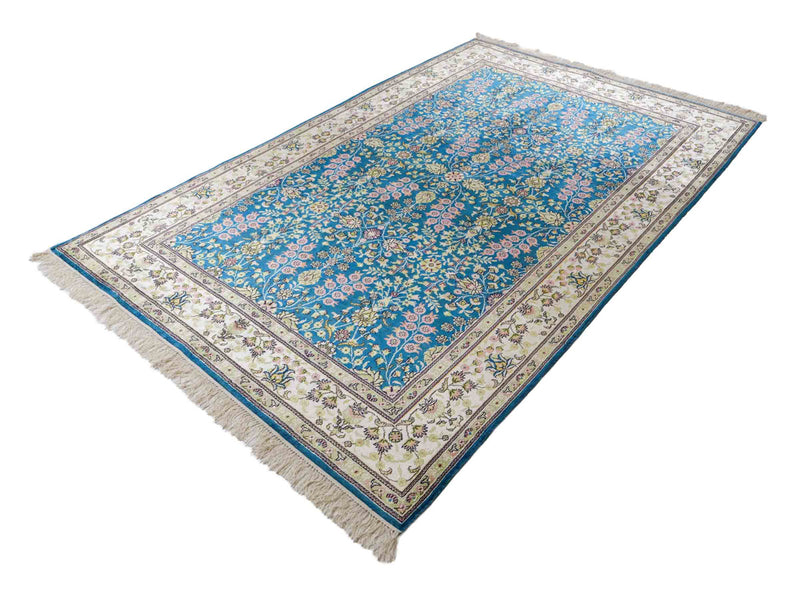 China Seide Teppich 155x242cm - Orientteppich - petrolblau