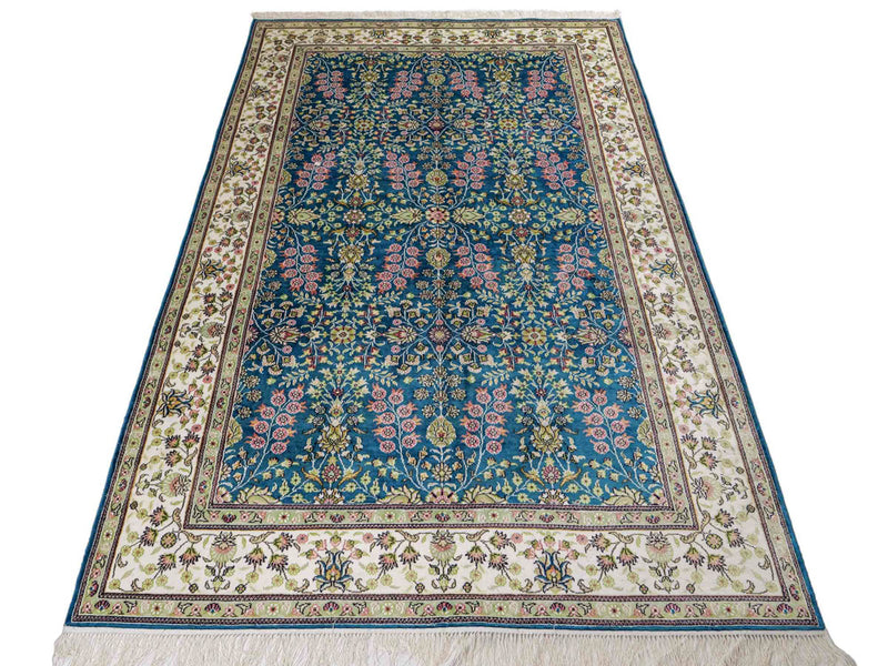 China Seide Teppich 155x242cm - Orientteppich - petrolblau