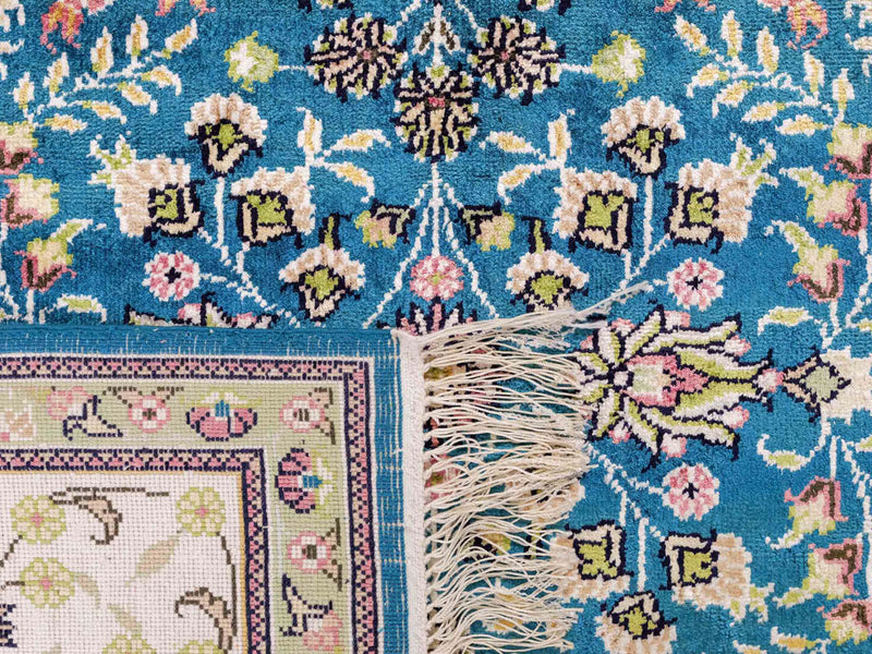 China Seide Teppich 155x242cm - Orientteppich - petrolblau