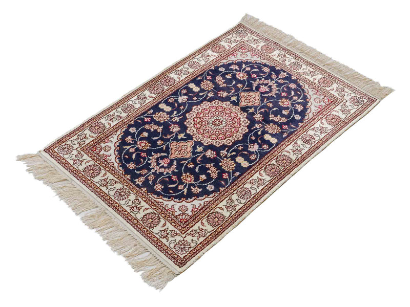 China Seide Teppich 62x92cm - Orientteppich - dunkelblau