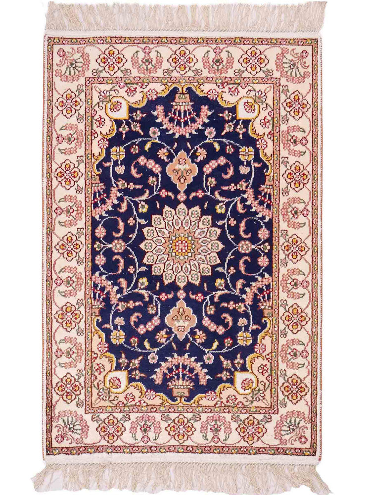 China Seide Teppich 61x91cm - Orientteppich - dunkelblau