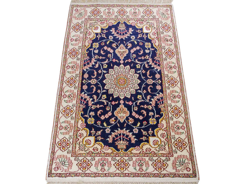 China Seide Teppich 61x91cm - Orientteppich - dunkelblau