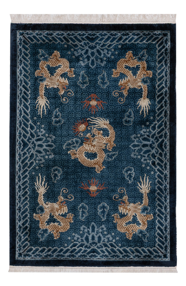 China Seide Teppich 123x187cm - Orientteppich - blau