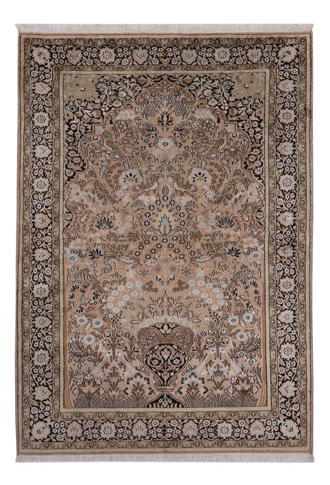 Kaschmir Seide Teppich 126x188cm - Orientteppich - dunkelbeige