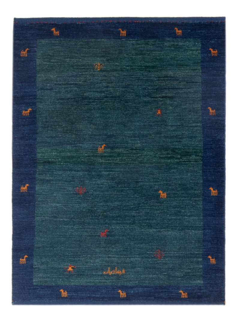 Gabbeh Persisch Teppich 100x139cm - Perserteppich Wollteppich - petrolblau