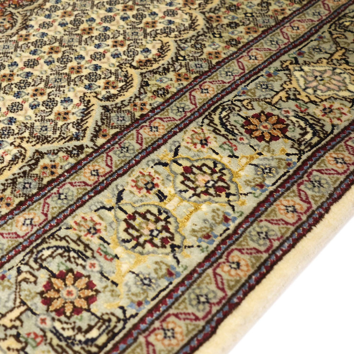 Täbriz - 50 Raj Teppich 102x150cm - Perserteppich - olivgrün