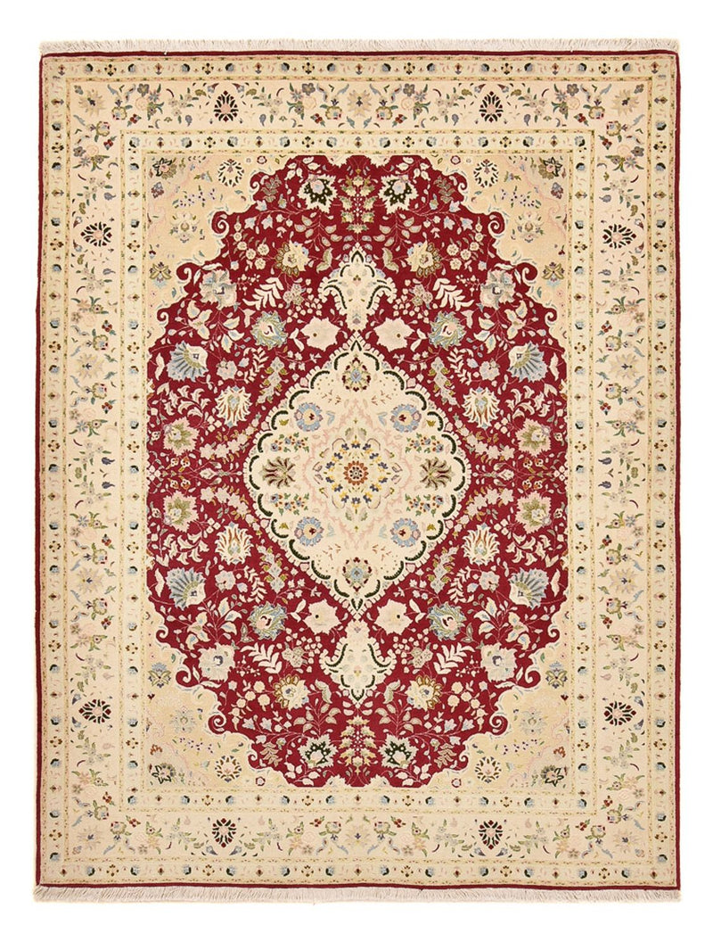 Täbriz - 50 Raj Teppich 153x210cm - Perserteppich - rot