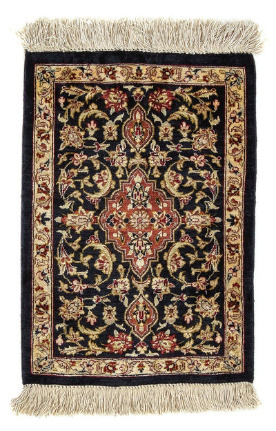 Ghom - Seide Teppich 28x41cm - Perserteppich - dunkelblau