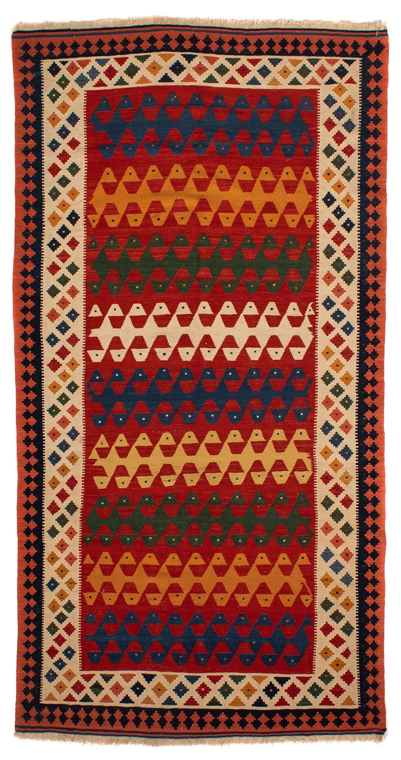 Kelim Fars Teppich 149x297cm - dunkelrot