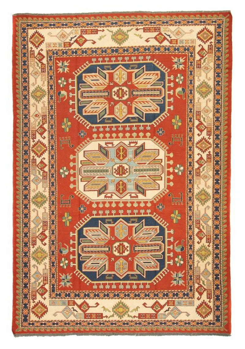 Kelim Seide Teppich 194x254cm - dunkelrot