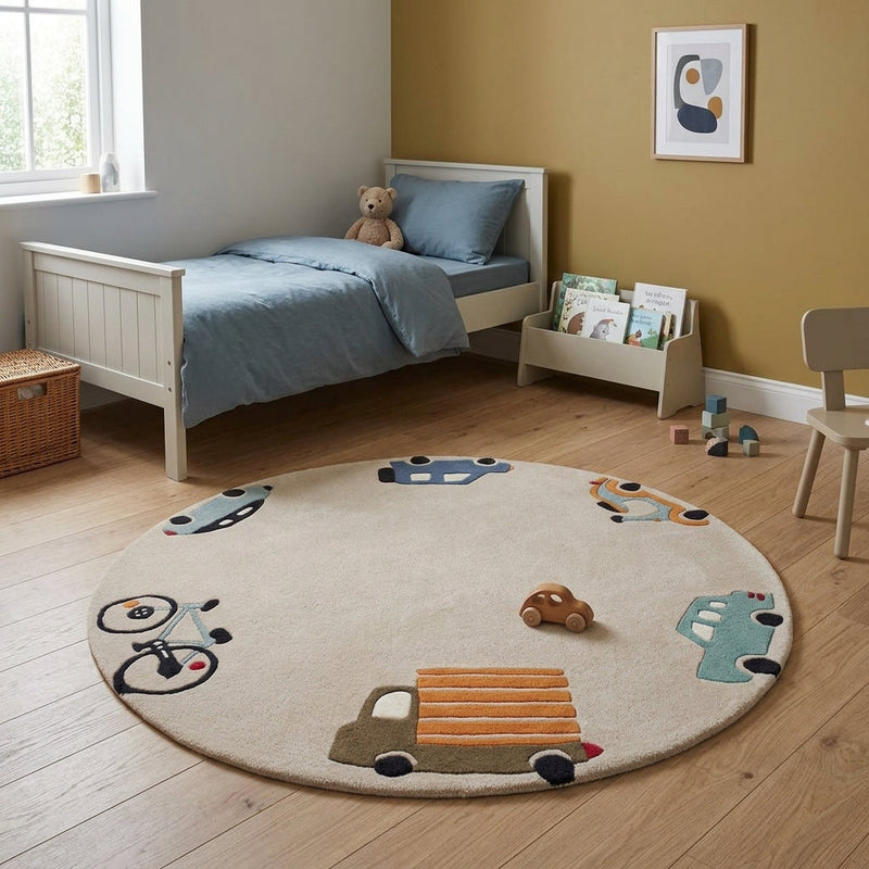 Kinderteppich Autos rund